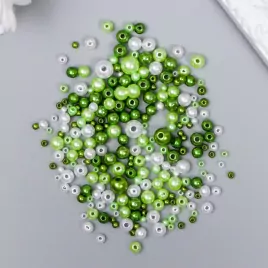 Бусины для творчества пластик "Круглые. Ассорти зелёное" d=3-8 мм, набор 10 гр