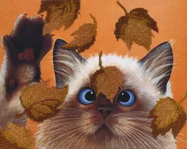 Котик в листьях, набор для вышивания