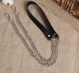 Ручка для сумки, кожаная, с цепочками и карабинами, 120 × 1,8 см, цвет чёрный