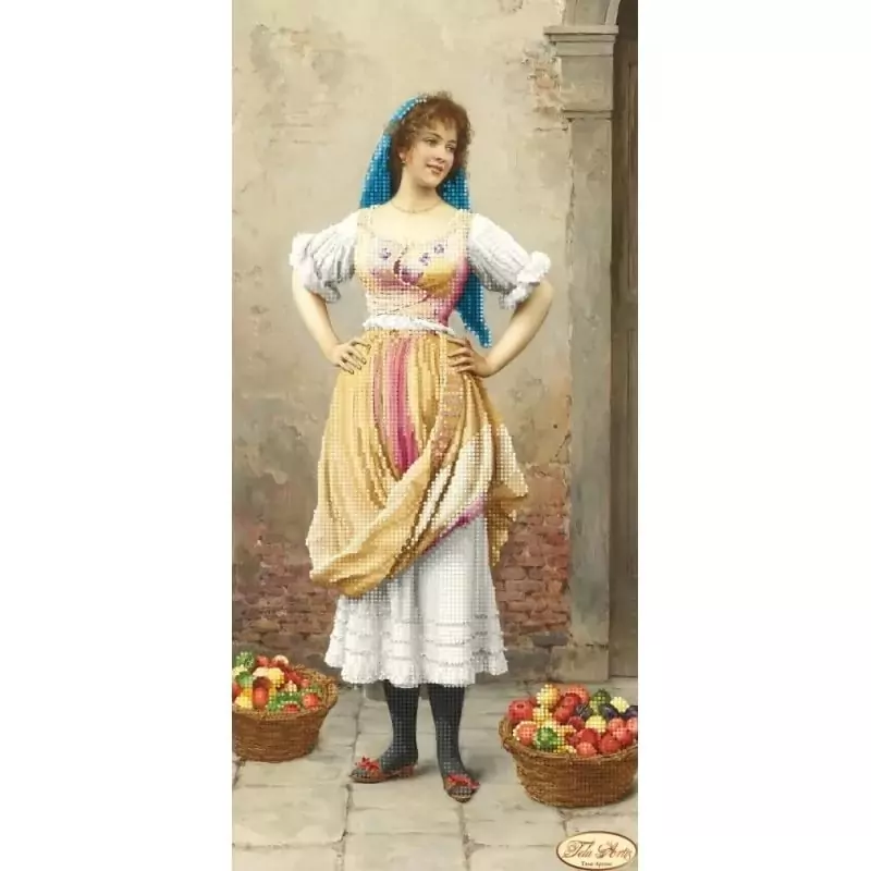 Девушка с фруктами, схема на канве фото 1