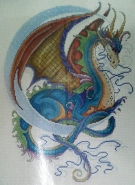 Синий дракон, схема на канве