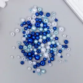 Бусины для творчества пластик "Круглые. Ассорти синее" d=3-8 мм, набор 10 гр