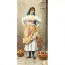 Девушка с фруктами, схема на канве