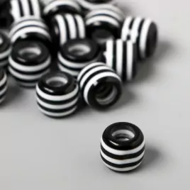  Набор бусин для творчества пластик "Чёрно-белый цилиндр" набор 20 шт 1х1,2х1,2 см