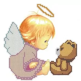 Ангелок с медведем, схема на канве