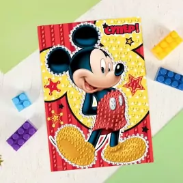 Аппликация пайетками "Супер!" Микки Маус + 4 цвета пайеток, алмазная живопись