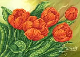 Красные тюльпаны, схема на канве