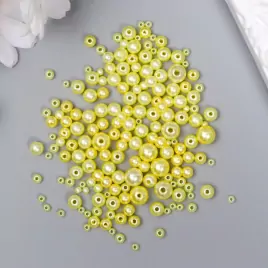 Бусины для творчества пластик "Круглые. Светло-жёлтые" d=3-8 мм, набор 10 гр