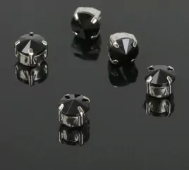 Стразы в цапах без отверстий (набор 5 шт), 6*6мм, цвет черный в серебре