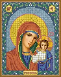 Казанская икона божией матери (венчальная пара) голубой фон схема на канве