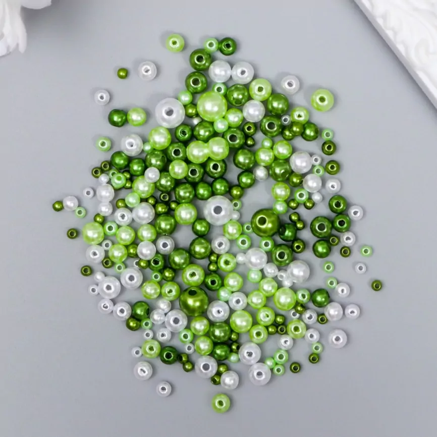 Бусины для творчества пластик "Круглые. Ассорти зелёное" d=3-8 мм, набор 10 гр фото 1