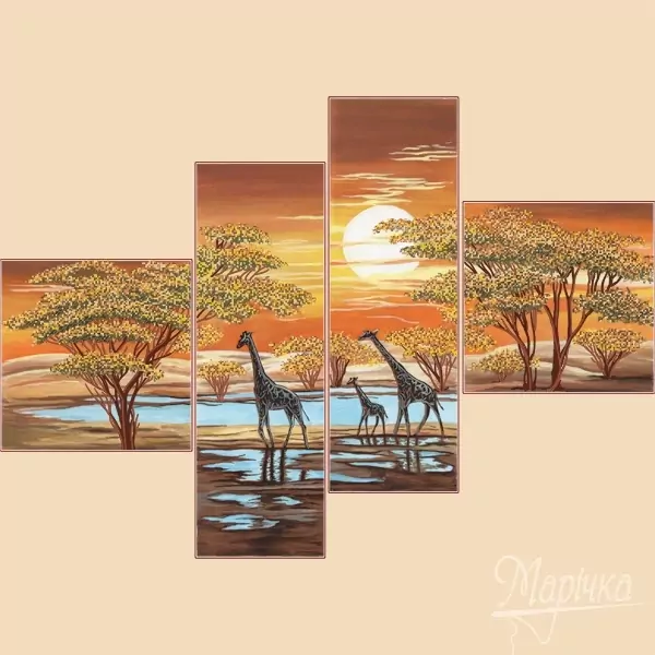 Цвета африки, полиптих из 4 частей, схема на канве фото 1