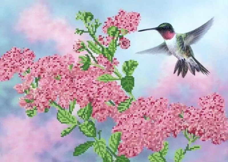 Колибри над цветком, схема на канве фото 1