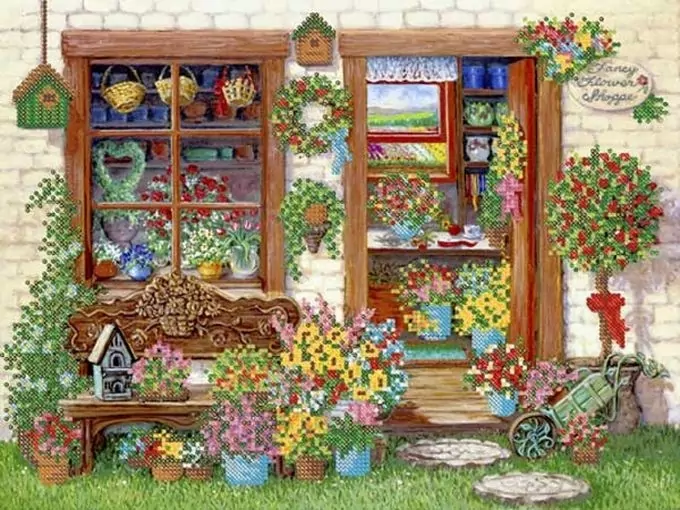 Цветочный магазин, схема на канве фото 1