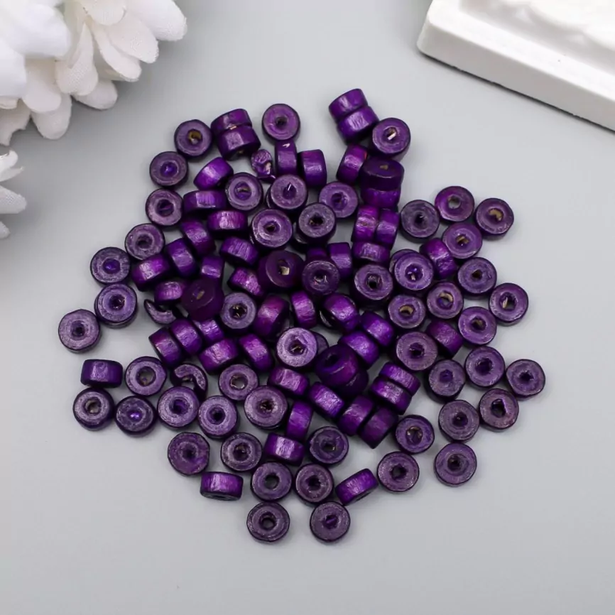 Бусины для творчества дерево "Плоские круглые фиолетовые" набор 20 гр 0,6х0,3 см фото 1