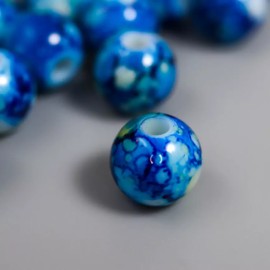  Бусины для творчества пластик "Шарики шамот синий" набор 20 гр d=1 см фото 1