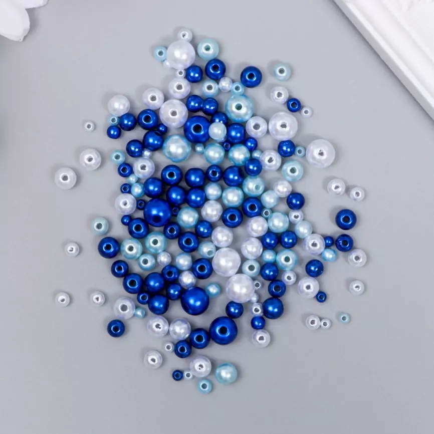 Бусины для творчества пластик "Круглые. Ассорти синее" d=3-8 мм, набор 10 гр фото 1