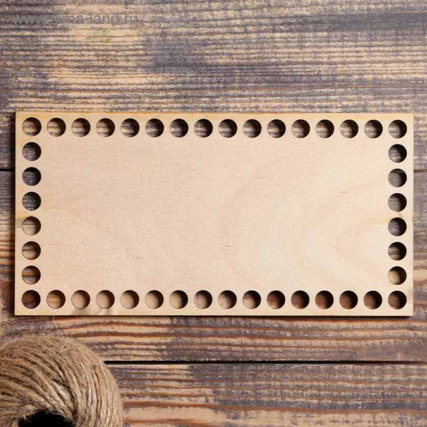 Заготовка для вязания "Прямоугольник", донышко фанера 3 мм, 19.5×10 см, d=9мм фото 1