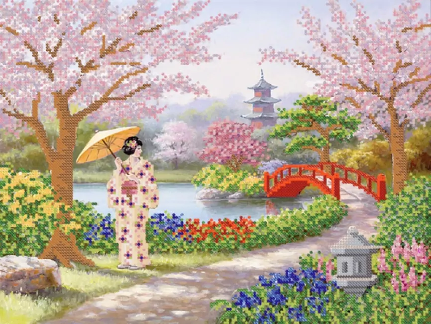 Сад цветущей сакуры, схема на канве фото 1