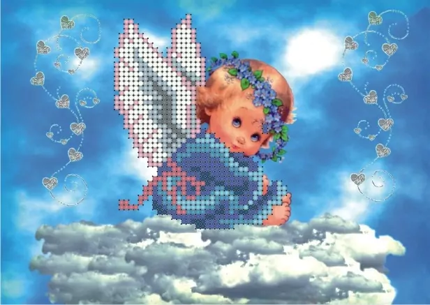 Ангелок на облаке, схема на канве фото 1