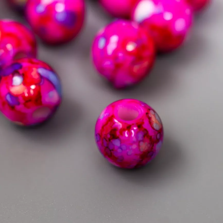 Бусины для творчества пластик "Шарики шамот ярко-розовый" набор 20 гр d=1 см фото 1