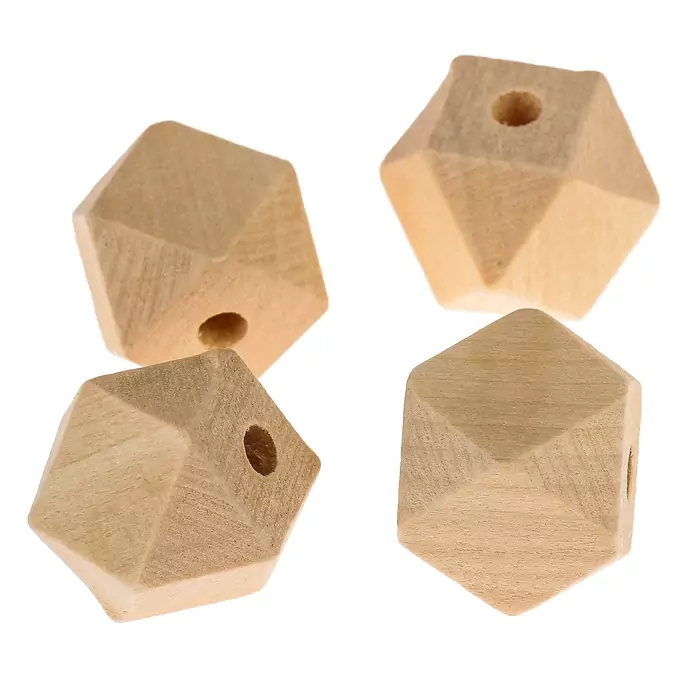 Бусины деревянные многогранники 18х18 мм (набор 4 шт) без покрытия фото 1