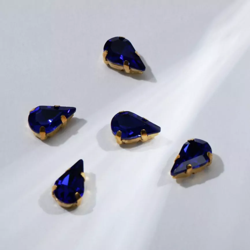 Стразы в цапах (набор 5 шт), 6*10мм, цвет синий в золоте фото 1