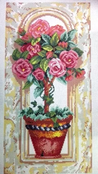 Розы в горшке, схема на канве фото 1