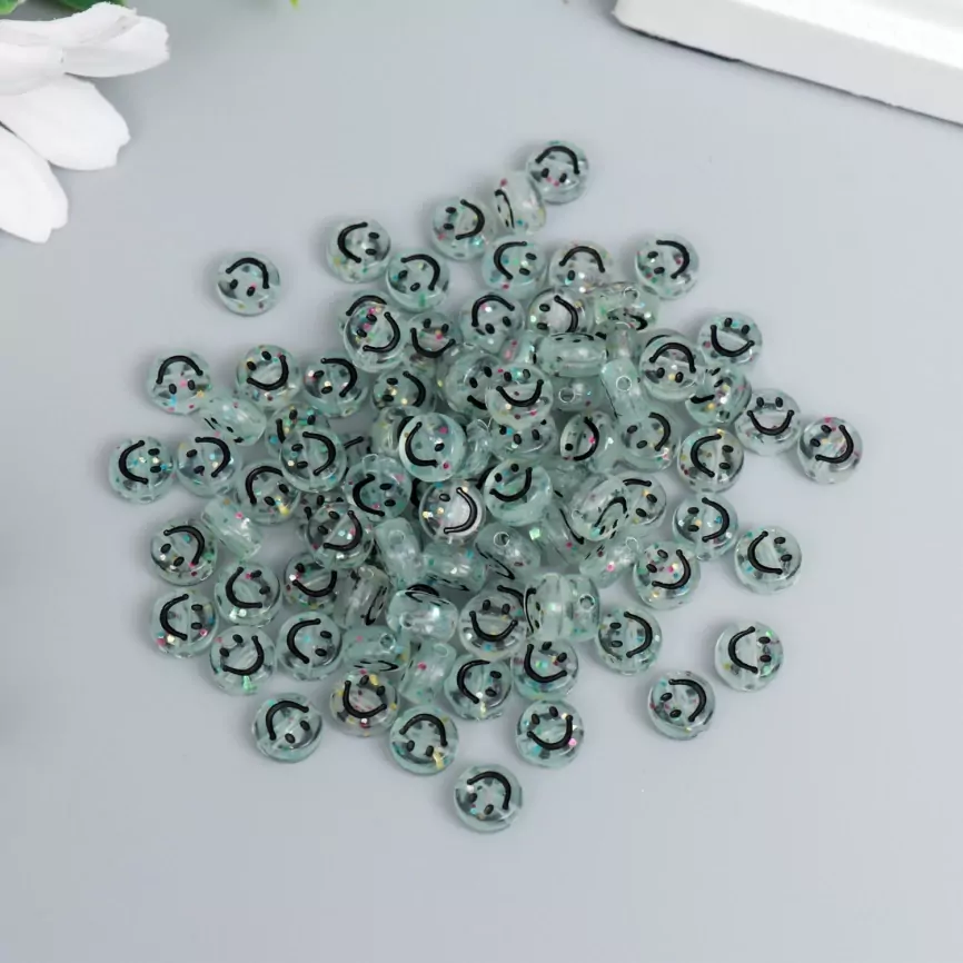 Набор бусин для творчества пластик "Смайлики" прозрачный зелёный набор 20 гр 0,3х0,7х0,7 см 736453 фото 1