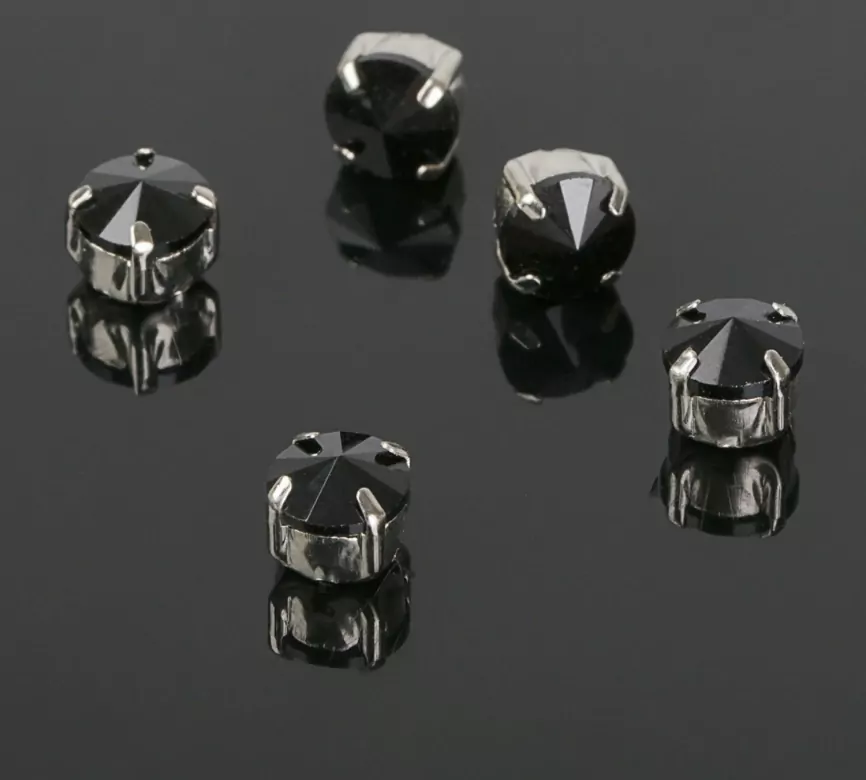 Стразы в цапах без отверстий (набор 5 шт), 6*6мм, цвет черный в серебре фото 1