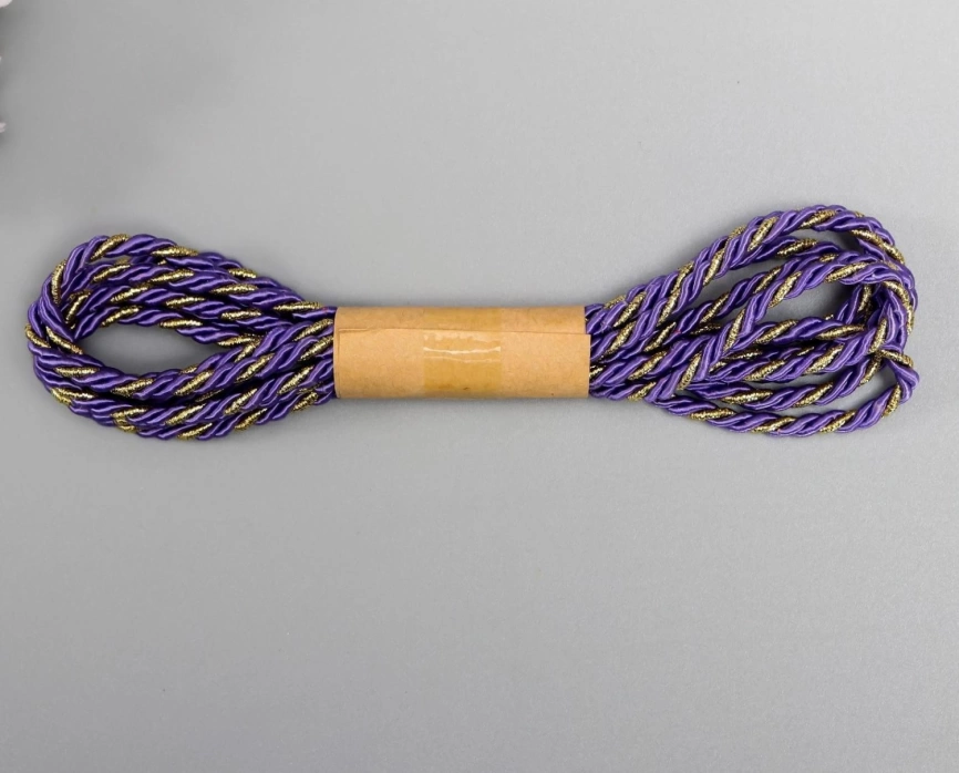 Тесьма декоративная текстиль "С люрексом фиолетово-золотая" намотка 1,8 метра фото 1