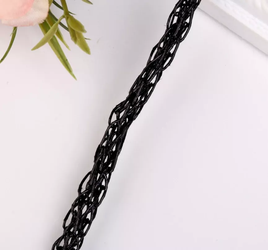 Тесьма декоративная шнур "Звенья цепи" намотка 3 м ширина 0,7 см чёрная фото 1